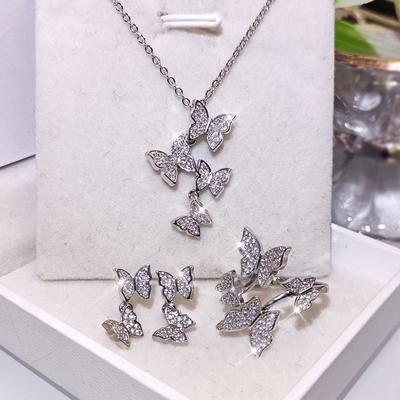 Fashion Korean Version Short Four Butterfly Women'S Necklace, Diamond Collarbone Chain, Fashionable Sweet Wind Three-Piece Jewelry