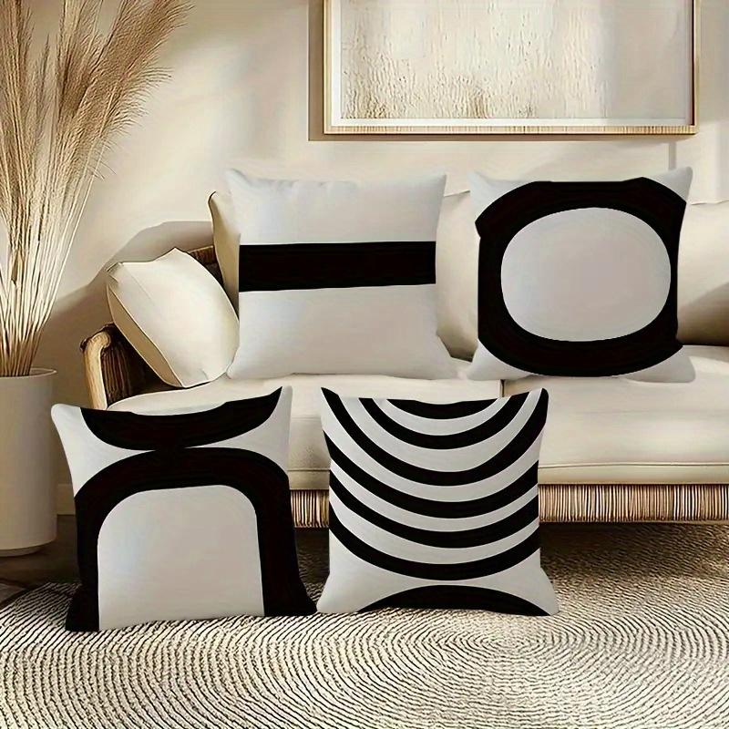 Black White Mid-Century Modern Pillow Covers, Geometric Decorative Throw Pillow Cases, Minimalist Home Decor Cushion Covers