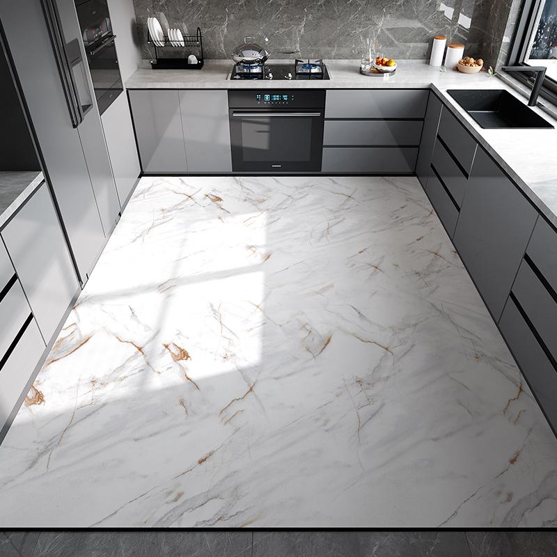 Kitchen Floor Mat Waterproof Non-slip Oil-resistant Leather Carpet PVC Large Size Imitation Marble Geometric Rug Home Decora Mat