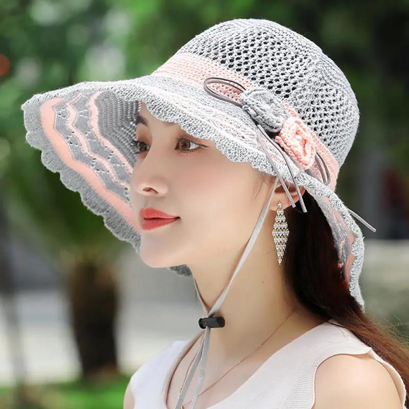 

WTEMPO Женские складные моющиеся солнцезащитные шляпы весна-лето с большим ободом, пляжные солнцезащитные шапки с цветами 1pc серый