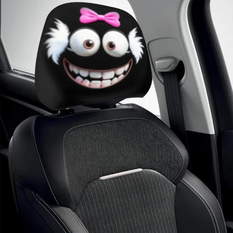 Playful Cartoon Eye Car Headrest Cover Cartoon Bows Design Strong Polyester Decorations Universal Auto Accessories