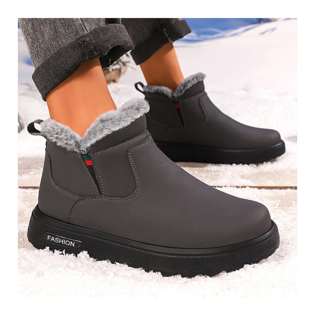 Men's Cotton Shoes with Thick Winter Plush Lining, One Foot Outdoor Anti Slip Snow Boots