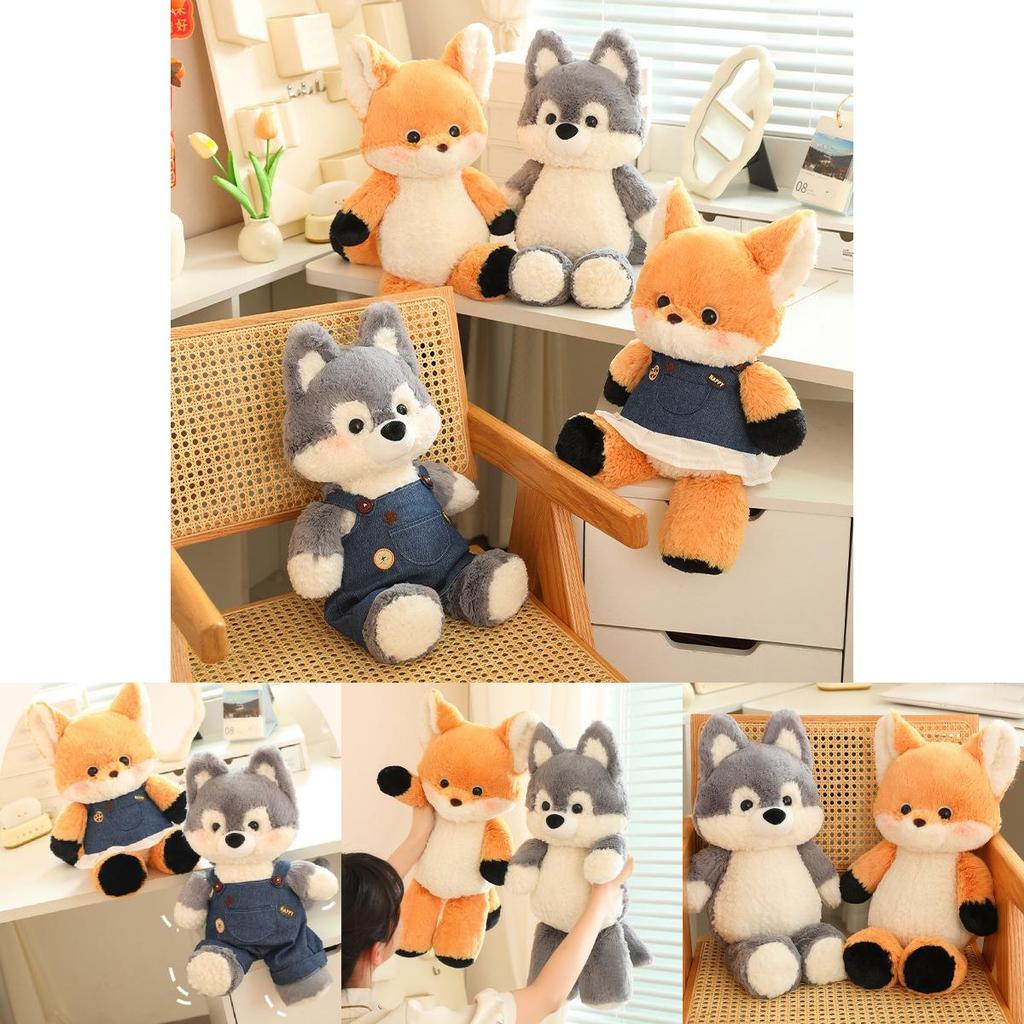 Entzückende Fuchs- und Wolf-Plüschtiere Weiche und kuschelige Cartoon-Tierkissen für Kinder