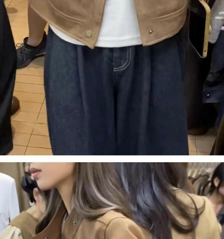 Damen Herbst/Winter Wildlederjacke im koreanischen Stil - Locker geschnitten, schlankmachend, kurz, langärmlig