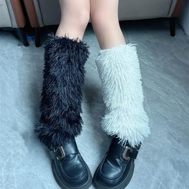 Rainbow Plush Leg Warmer for Trendy Party Costume Colorful Furry Fuzzy Boot Covers Leg Gaiters Footless Socks Streetwear