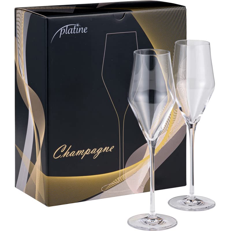 Platine Champagne Sparkling Wine Glasses (Set of 2) 261ml Champagne Glasses, Gift Set, Made in Germany
