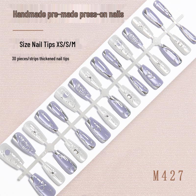 

Qianying Butterfly Crystal Cat Eye Long Ladder Nails - Light Purple Fairy Style