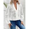 Women'S V-Neck Lace-Trimmed Blouse with Lantern Sleeves - Casual Long Sleeve Shirt Perfect for Spring & Fall, Ladies Blouses