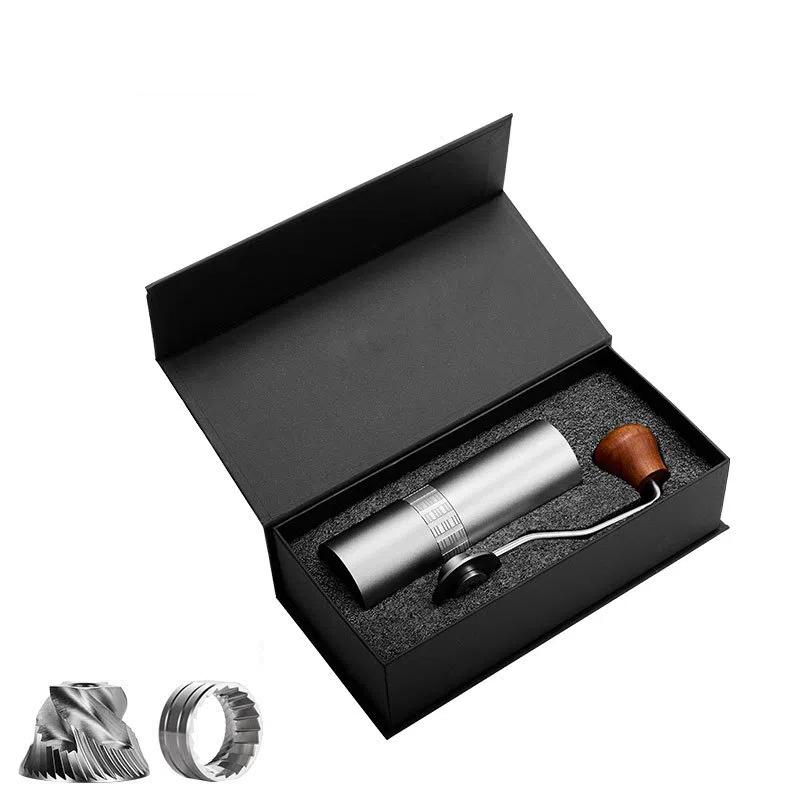 

микро-прессование 3-лезвийная ручная кофемолка для кофейных зерен, ручная дробилка, набор, CNC 420 нержавеющая сталь, спираль, кемпинг, портативная, подарочная упаковка серебряный