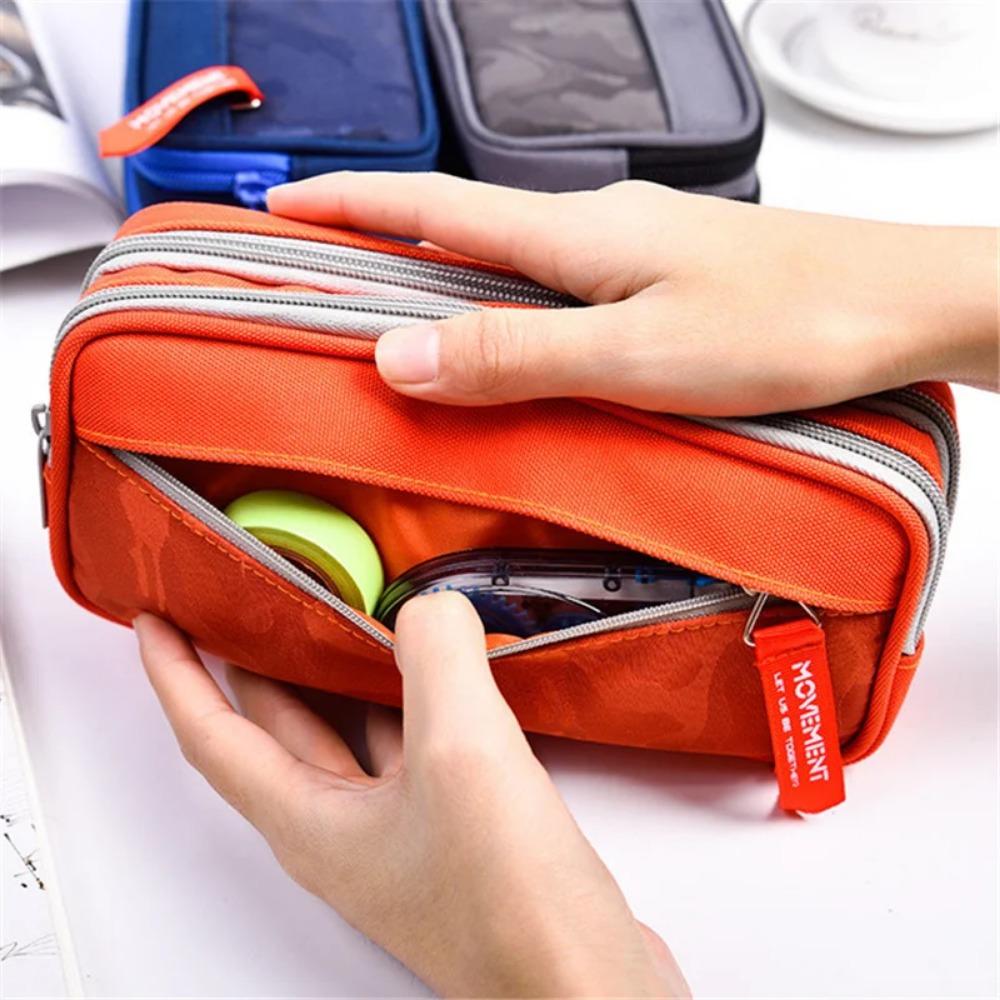 Double Zipper Camouflage Canvas Pencil Case Boys Pencil Bag School Stationery Bag Student Pen Case School Supplies Storage Bags