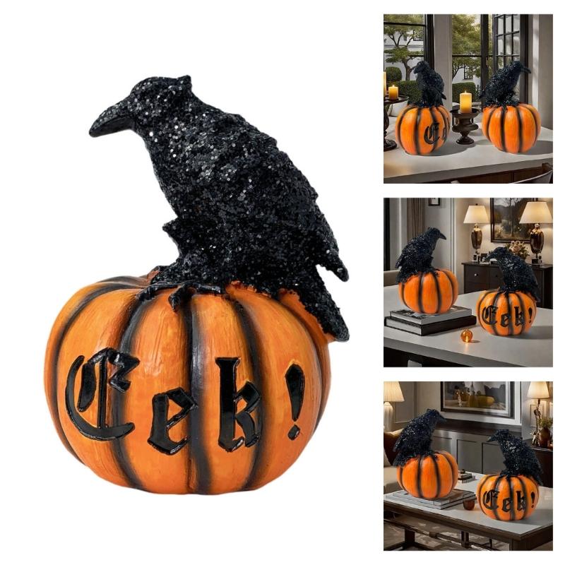 Festival Crow And Pumpkin Resin Statue Halloween Decoration For Indoors Outdoor Party Homes Decors