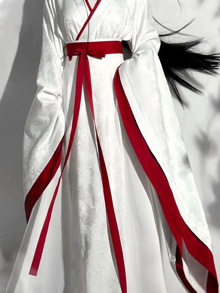 2026 Damen Hanfu Set: Stil der Streitenden Reiche mit Kreuzkragen, weiten Ärmeln und hüftlanger Jacquard-Ripp-Rock