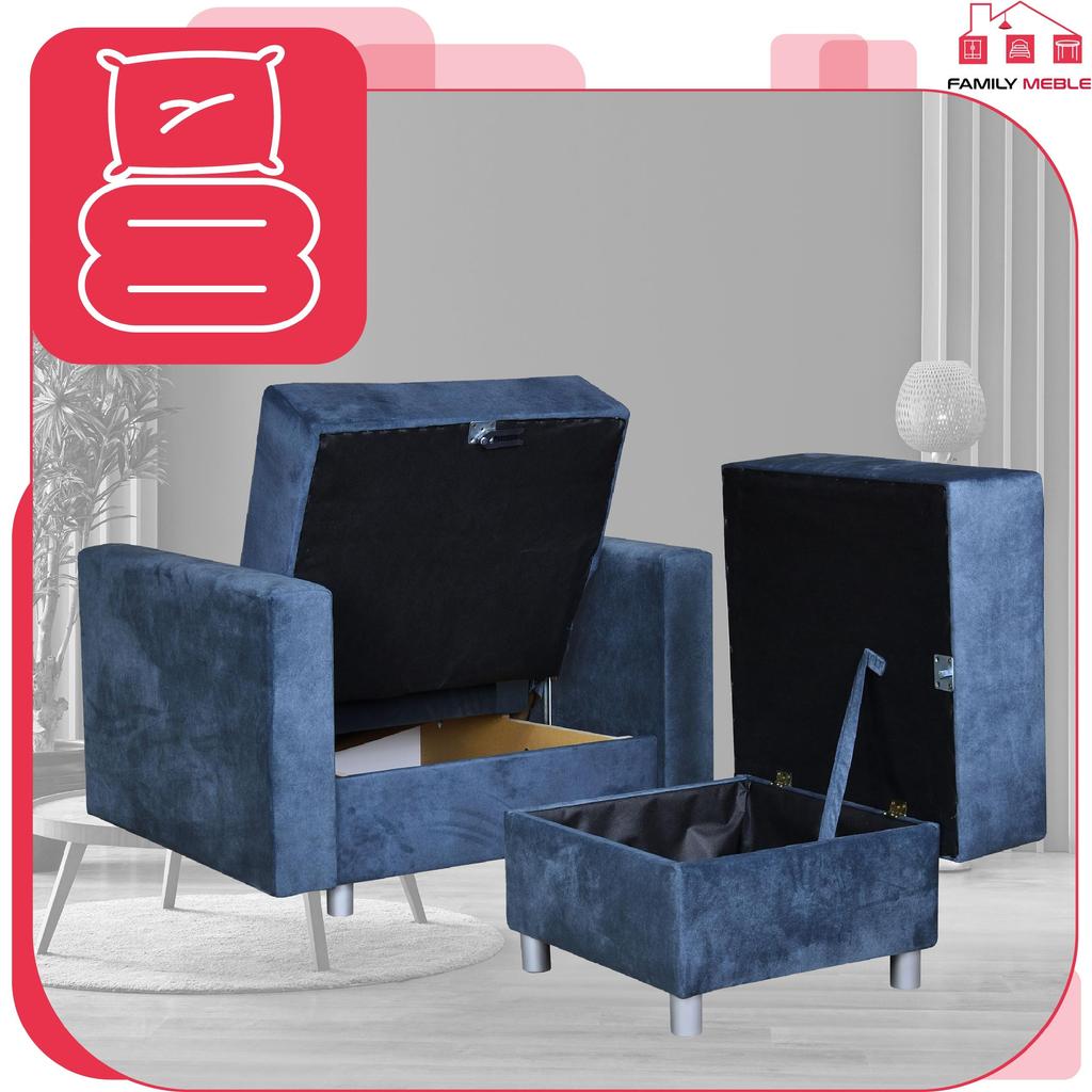Alicja Reclining Armchair for Sleeping with a Container Family Meble Jeans Blue