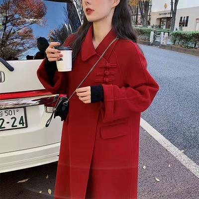 Double-sided Wool Coat Mid-length Chinese Style Loose Casual Woolen Coat