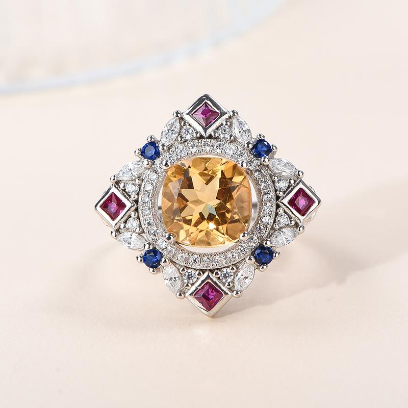 Natural Citrine Ring with 925 Sterling Silver for Women November Birthstone Yellow Gemstone Fine Jewelry Wedding Luxury Gift белый