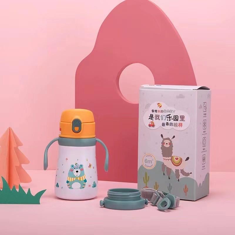 Cute Cartoon Kids Insulated Water Bottle With Soft Straw For School And Outdoor Use