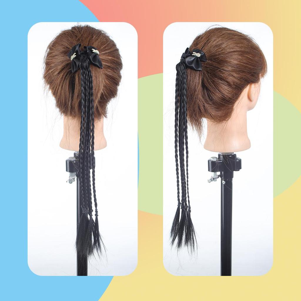 Low Tie Chinese Style Bow Knot Double Cable Knit Wig Tail Wig Accessories Ins Trendy Hair Clip Asian Fiber Horse Tail
