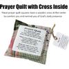1PC Mini Pocket Prayer Quilt with Wood Cross ide, Handmade Comfort Square, Vintage Design, 3.94 x 3.94 inches