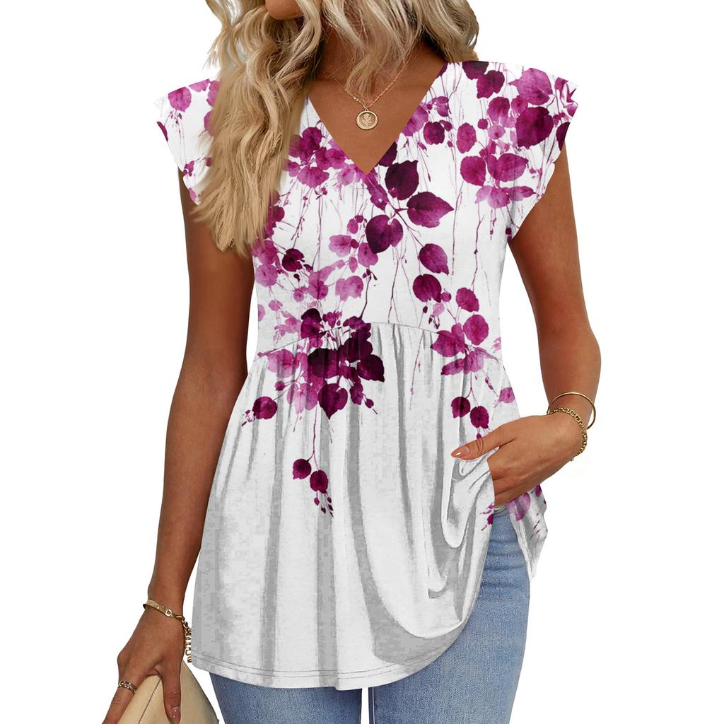 Womens Tops Fashionable V-neck Ruffled Sleeve Short-sleeved T-shirt Business Blouses