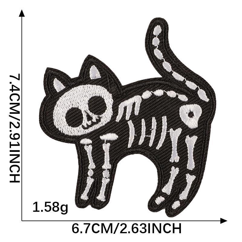 Patch Brodé Chat Squelette d'Halloween - Accessoire Vêtement DIY