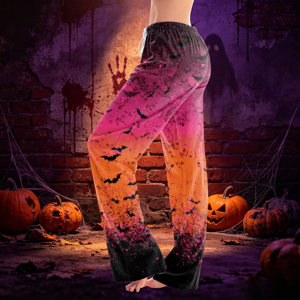 Women's Drawstring Lounge Pants Halloween Print Casual Full Length Elastic Waist Relaxed Fit Bottoms for Everyday Wear