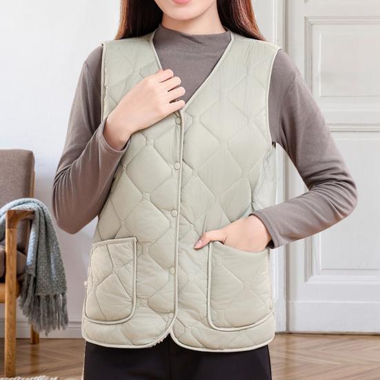 Dámská zimní vesta V-výstřih bez rukávů jednoradové zapínání vesta kabát s kapsami jednobarevný zesílený sametová podšívka vesta kabát