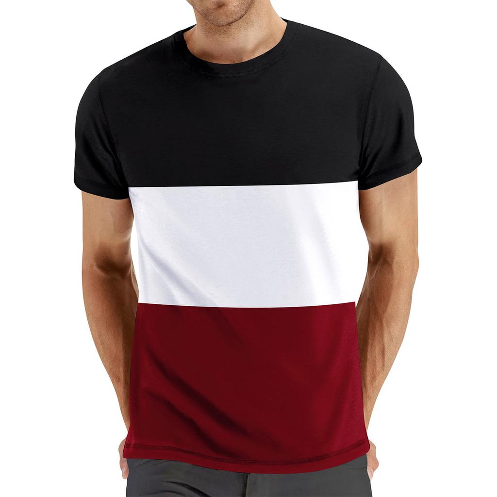 Men's  Large  Size Leisure  Contrasting  Colors Assembling  Round  Neck  Fitness  Exercise  Short  Sleeved  Shirt