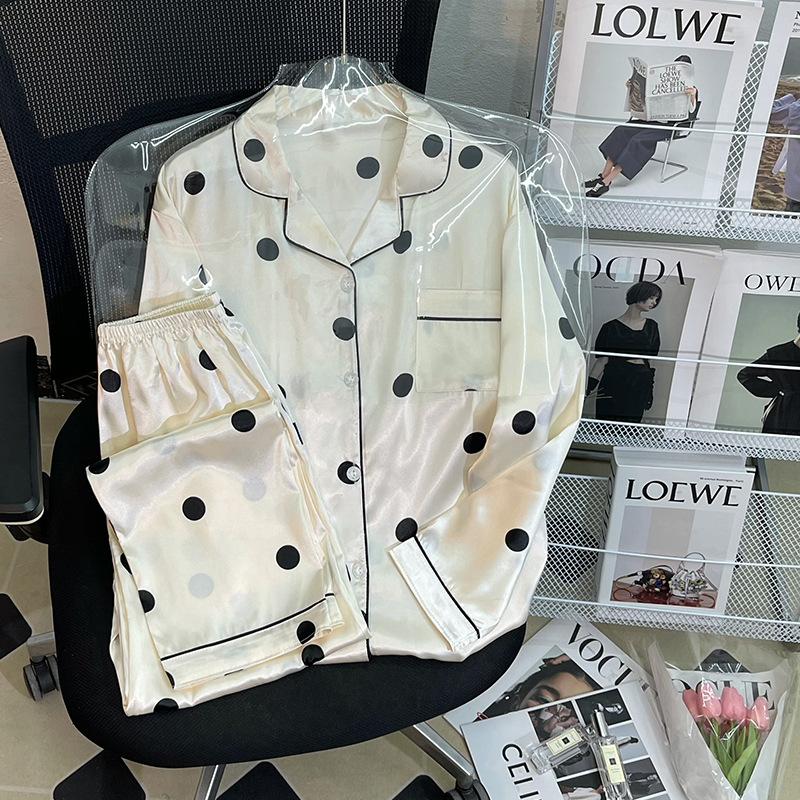 High-End Polka Dot Simple Style Long-Sleeved Pajamas Women Can Wear Loungewear Outside