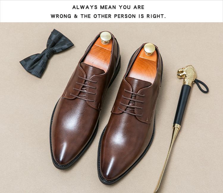 Men's European Formal Leather Lace-Up Derby Loafers - Pointed Toe, Versatile, Plus Size