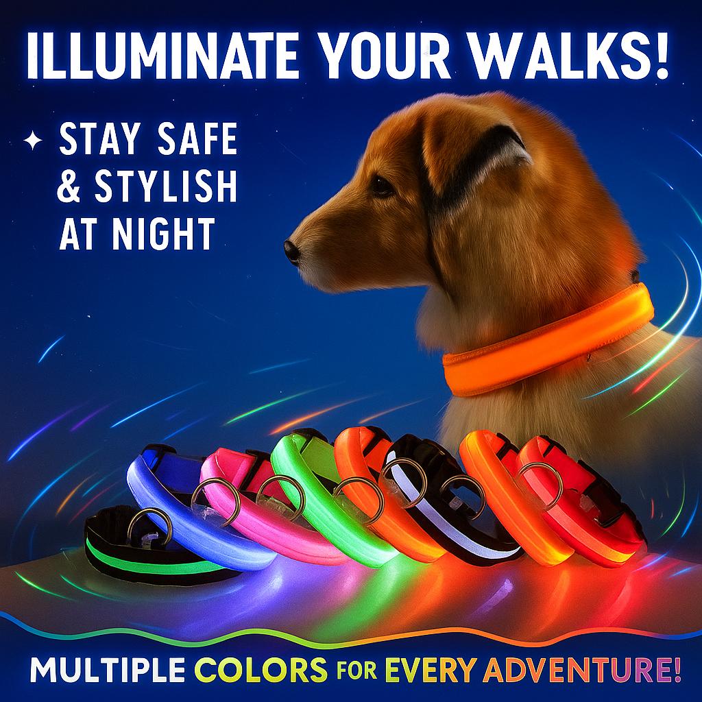 Collare per cani in nylon LED di sicurezza notturna lampeggiante che si illumina al buio Guinzaglio per cani da compagnia Cani da compagnia Accessori per cani fluorescenti luminosi Collare