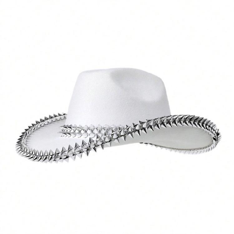 Plain Color Cowboy Hat with Rivet Trim Woman Proms Banquets Party Cowboy Hat Adult Teen Photography Western Hat