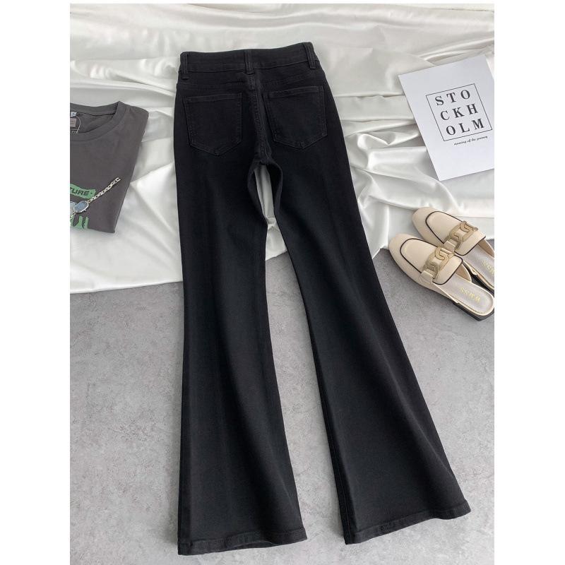 2026 Plus Size Women's High Waist Slimming Blue Flare Pants