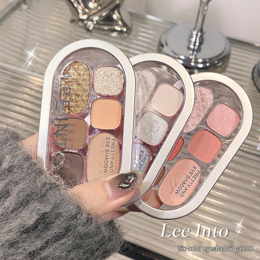 LEEINTO Six-Color Eyeshadow Palette: Long-Lasting Pearlescent, Matte & Glitter Shades.