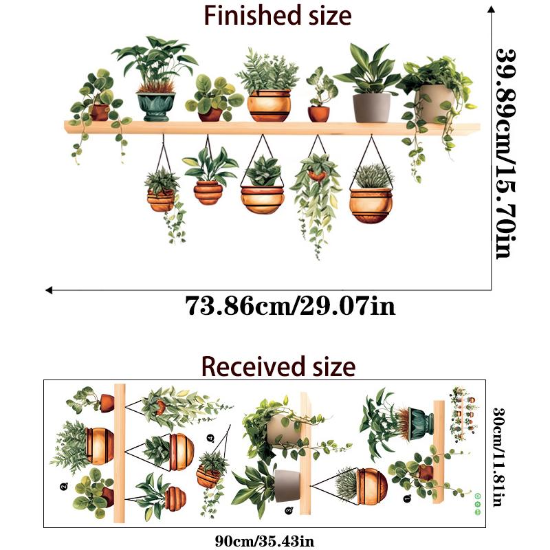 3D Green Plants Wall Stickers Potted Hanging Baskets Vinyl Mural Art Decals for Kitchen Study Living Room Decoration
