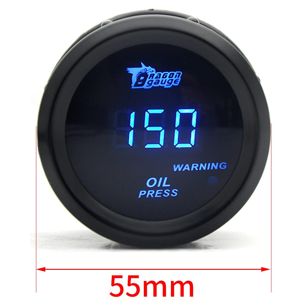 52MM Car Modification Gauge: Digital Display with Blue Light for Turbo, Water Temp, Oil Temp, Oil Pressure, Voltage (12V)