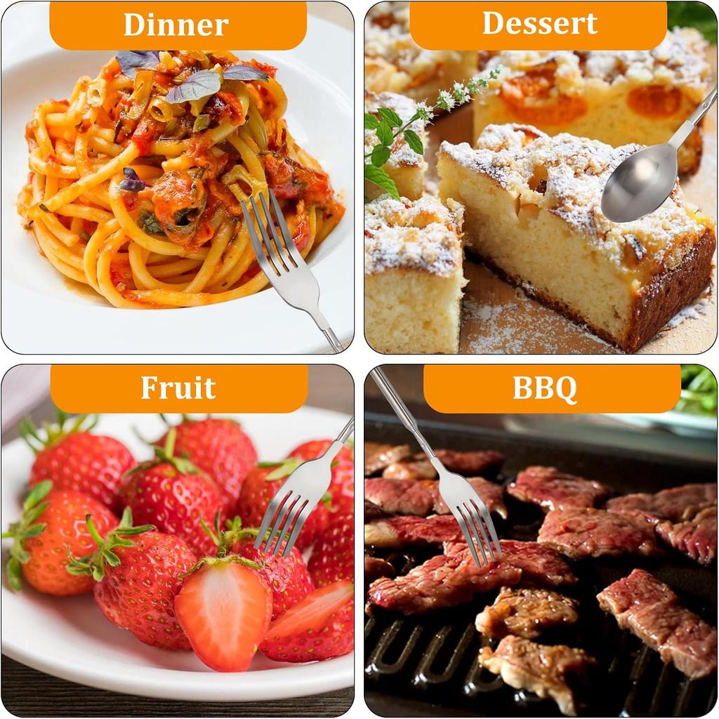 4pcs Extendable Fork and Spoon Set, Stainless Steel Telescopic Extension Dinner Fork, Retractable BBQ Fruit Dessert Fork for Cooking, Outdoor,