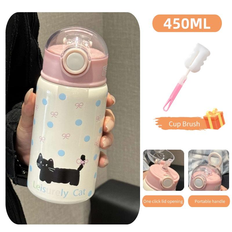 450ml Large Capacity Stainless Steel Thermos Bottle with Straw Cute Coffee Water Bottle for Girls Vacuum Flask Thermal Tumbler