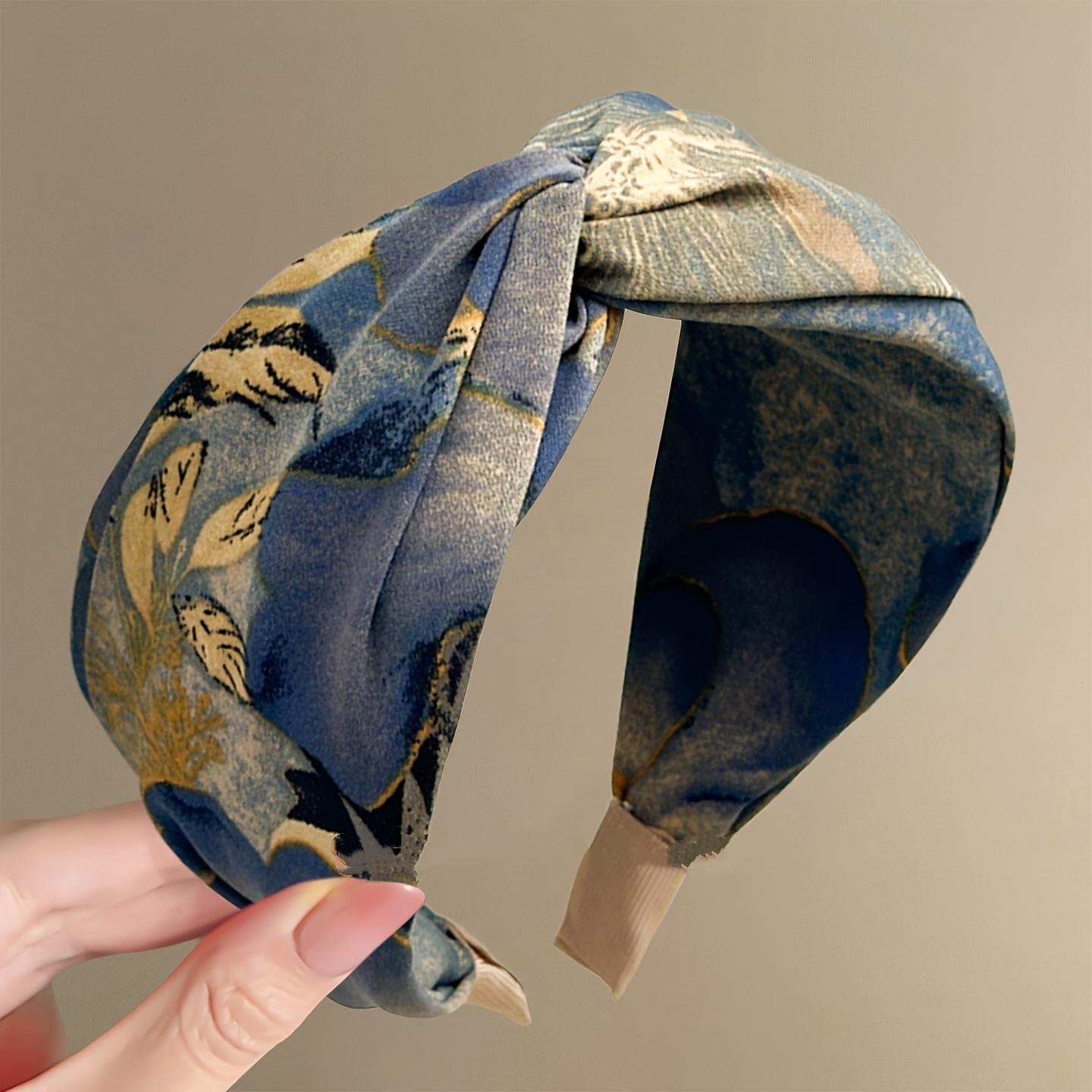 

1-Pack Women s Vintage Tie-Dye Fabric Headband Wide-Brimmed Hair Clip Elegant and Simple Outer Wear Hair Accessory синій