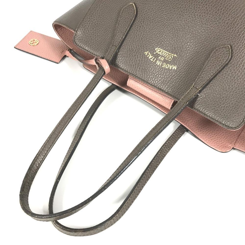 GUCCI 354408 Bicolor Logo swing Bag Tote Bag Shoulder Bag Leather gray/pink