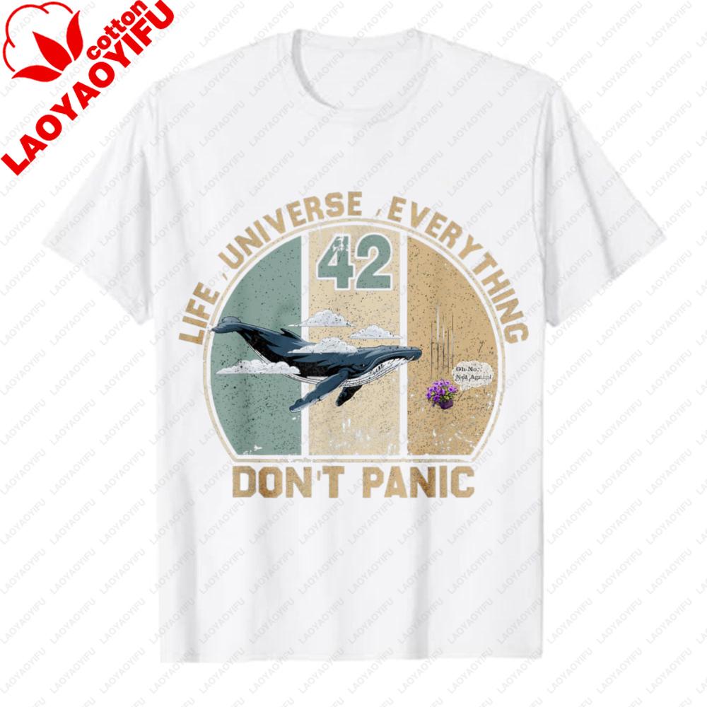 Maglietta Grafica Vintage Guida Galattica per Autostoppisti Balena 42 Risposta alla Vita l'Universo e Tutto il Resto Niente Panico T-shirt