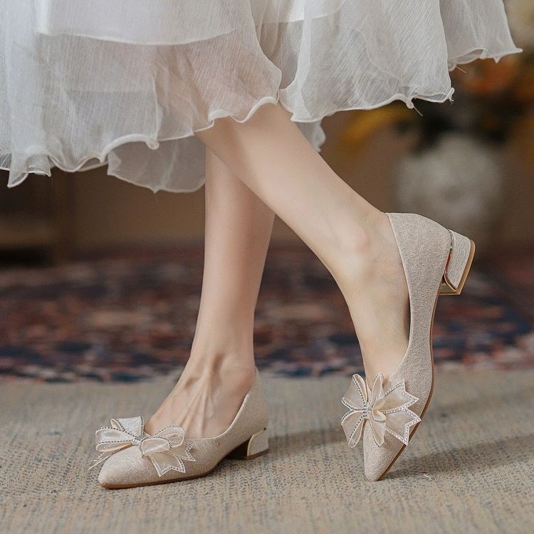 Single shoes women's 2025 new summer skirt versatile temperament bridesmaid thick heel French pointed head shallow mouth Internet celebrity shoes