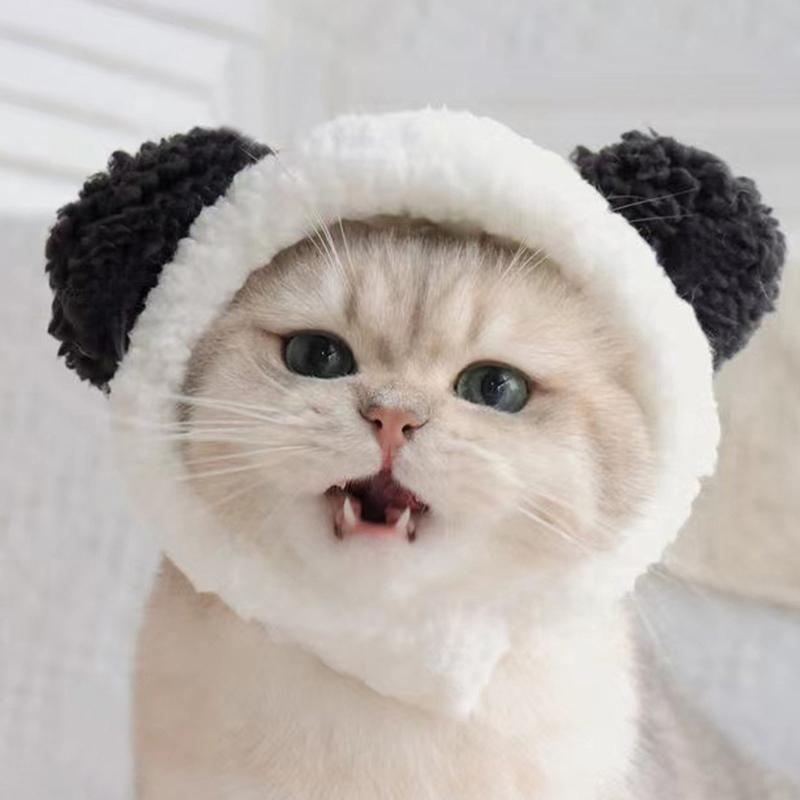 Cute Cats Hat Small Dog Headwear with Ears Pet Holiday Accessories Panda Shape Photo Props for Cats and Dogs