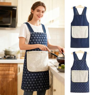Baking Apron Cross-Back Japanese Style Cotton Kitchen Apron with Two Pockets