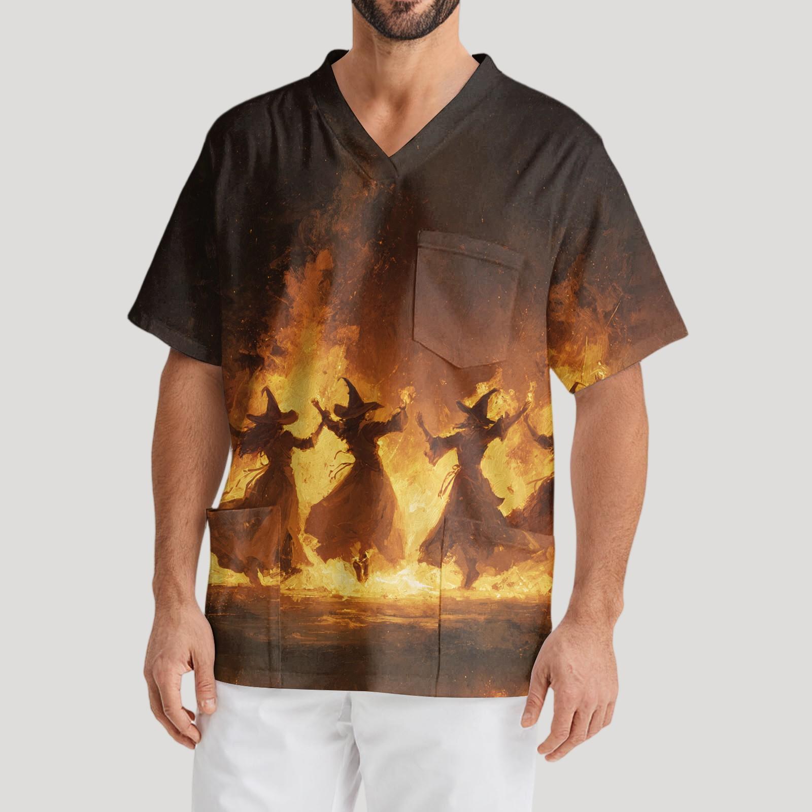 

Мужская рабочая блузка с короткими рукавами и v-образным вырезом с принтом, топ с нагрудным карманом XXXXL коричневый