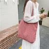 Elegant Floral Patchwork Plaid Canvas Bag With Soft Handles For Daily Use