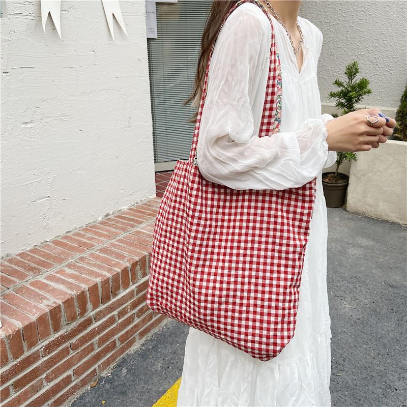 Elegant Floral Patchwork Plaid Canvas Bag With Soft Handles For Daily Use