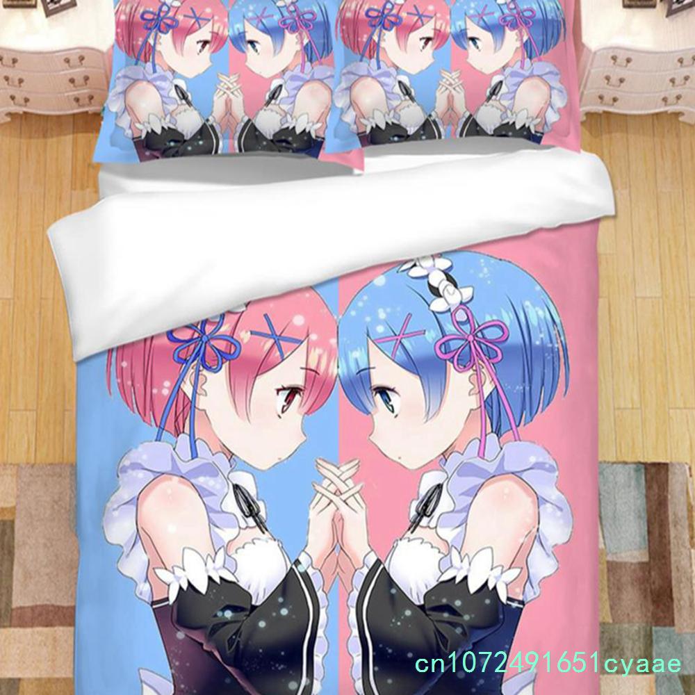 Japanese Anime Ram Rem 3D Printed Bedding Set Duvet Covers Pillowcases Comforter Bedding Set Bedclothes Duvet Cover 03