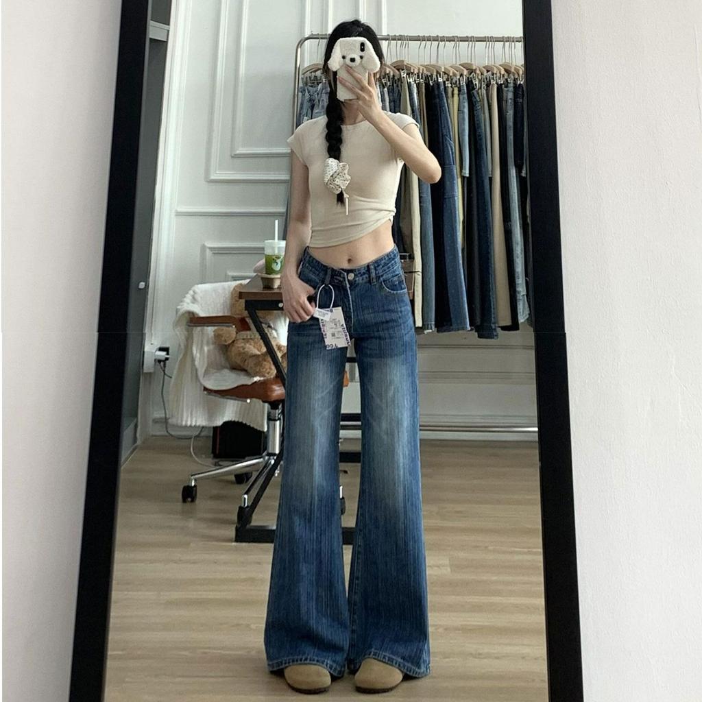 Big Yard High Street Lazy Wind Micro Flared Wide-Leg Jeans Women Autumn Low-Waist Slim Drag Floor Trousers Jeans for Women Long Denim Pants