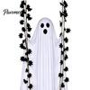 Autumn Garden Landscaping Props Halloween Hanging Swing Ghost Decoration with Maple Leaf, LED Lighted Large Spooky Funny White Ornament Swinging