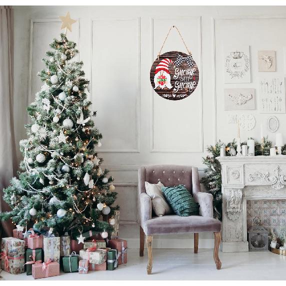 CYNOSA Interchangeable Seasonal Gnome Sweet Gnome Welcome Sign Front Door Decor Wooden Gnome Door Hanger, 12 Inches Farmhouse Wall Sign Gnome Decor